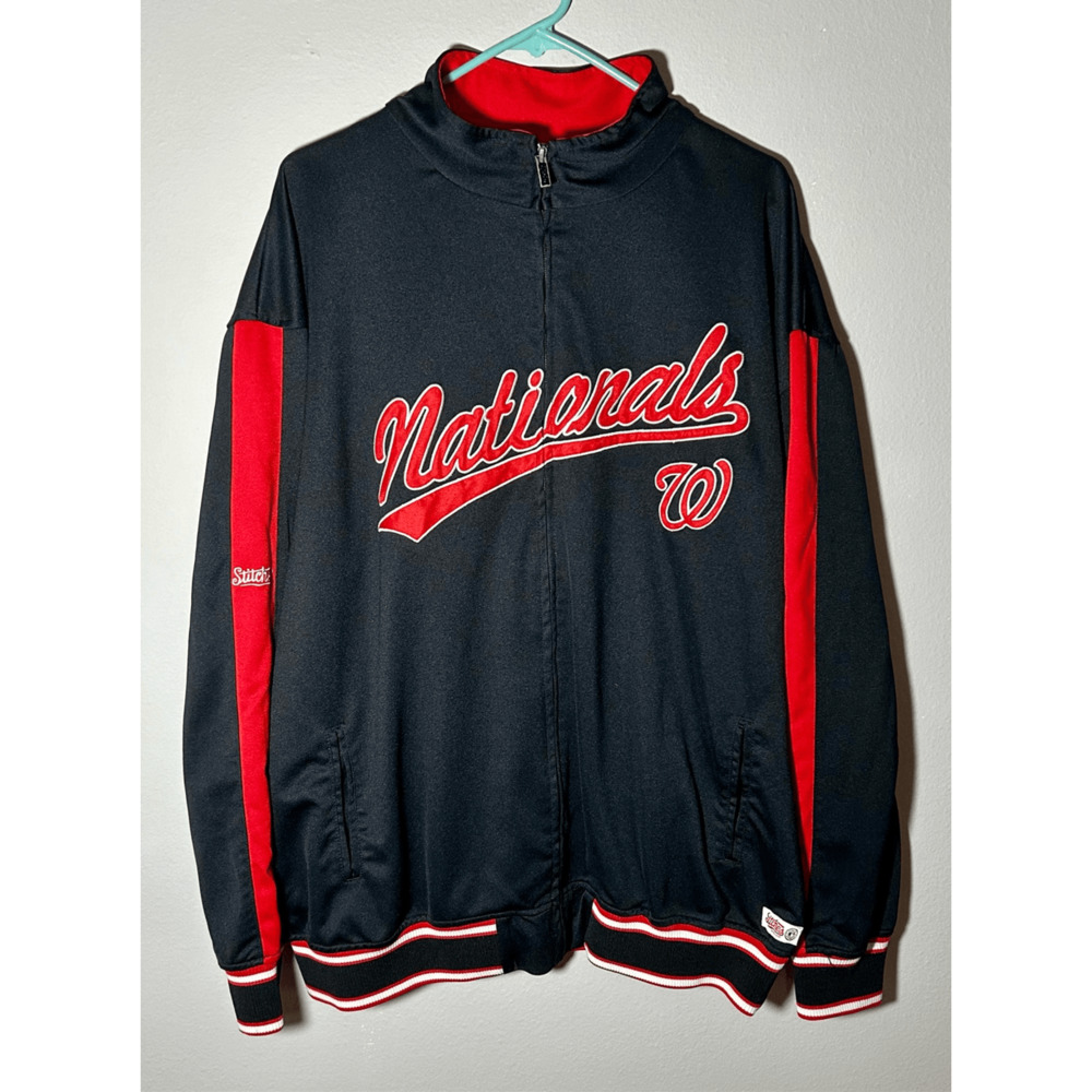 Washington Nationals MLB Full Zip Black & Red Jacket Stitches Sz XL